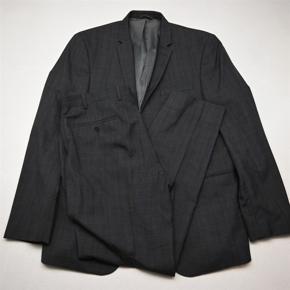 Andrew Fezza 44L 36x32 Dark Brown Gray Glenn Plaid Mens Jacket Pants Suit